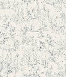 Forest Friends blue on white wallpaper