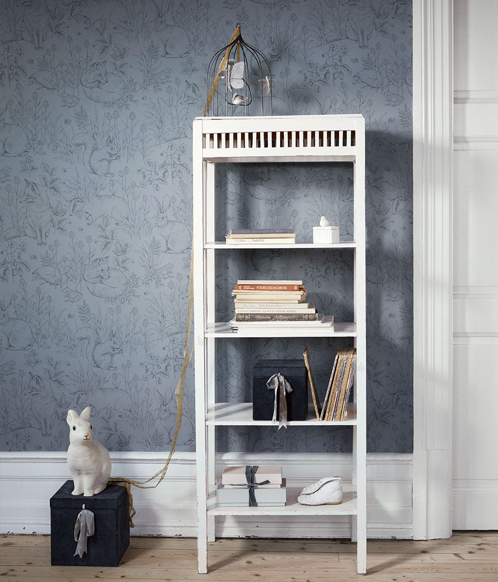 Forest Friends gray blue wallpaper