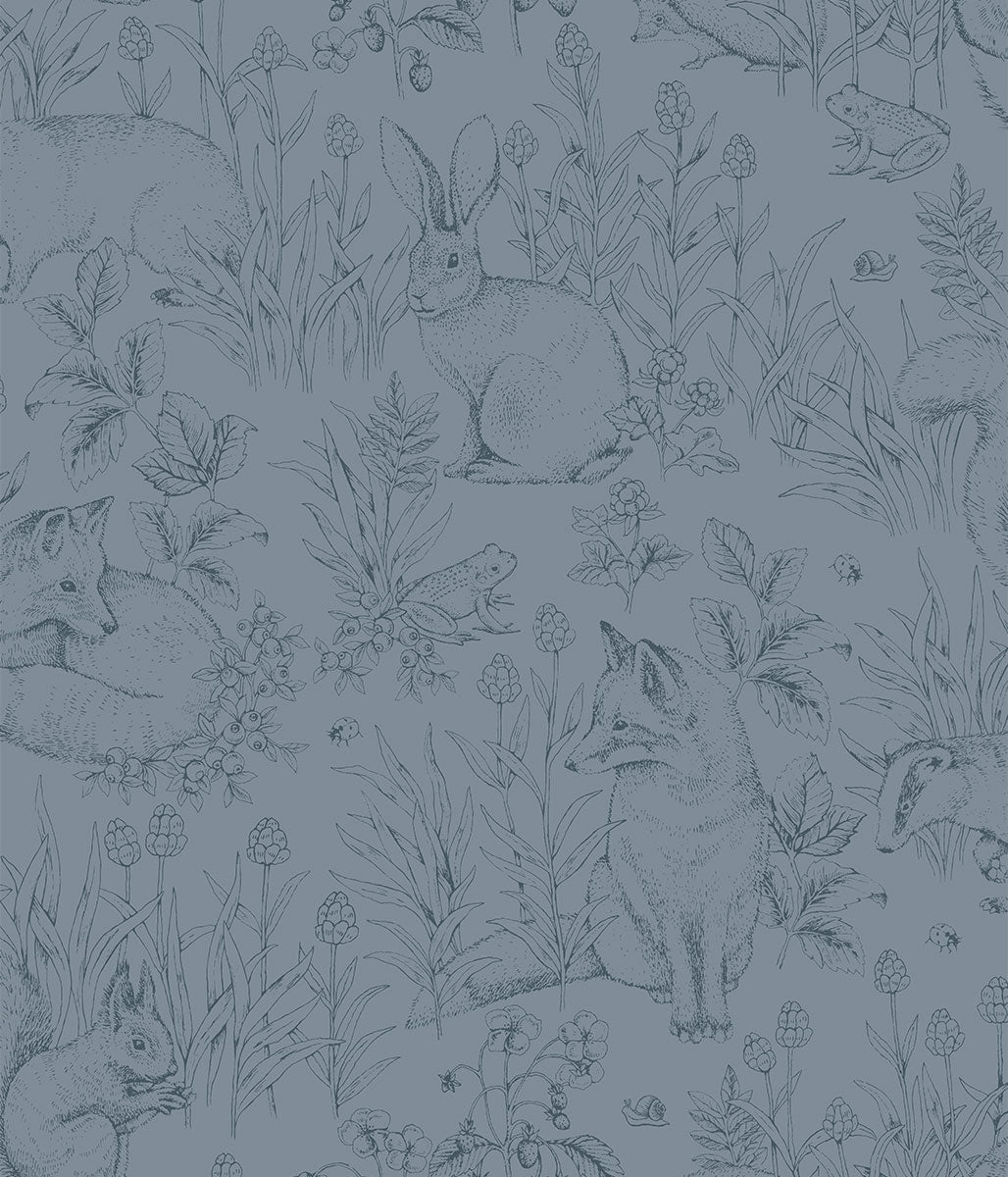 Forest Friends gray blue wallpaper