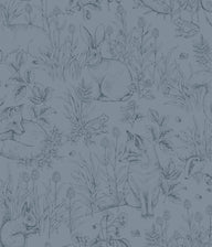 Forest Friends gray blue wallpaper