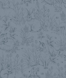 Forest Friends gray blue wallpaper