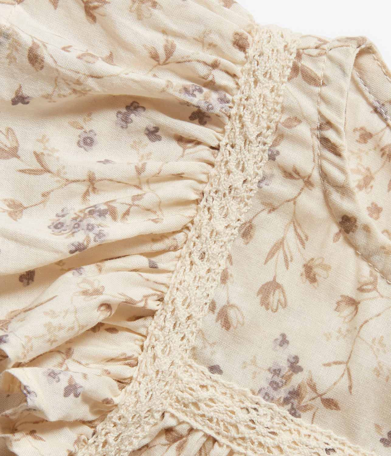 Baby beige floral print puffy bodysuit