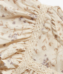 Baby beige floral print puffy bodysuit