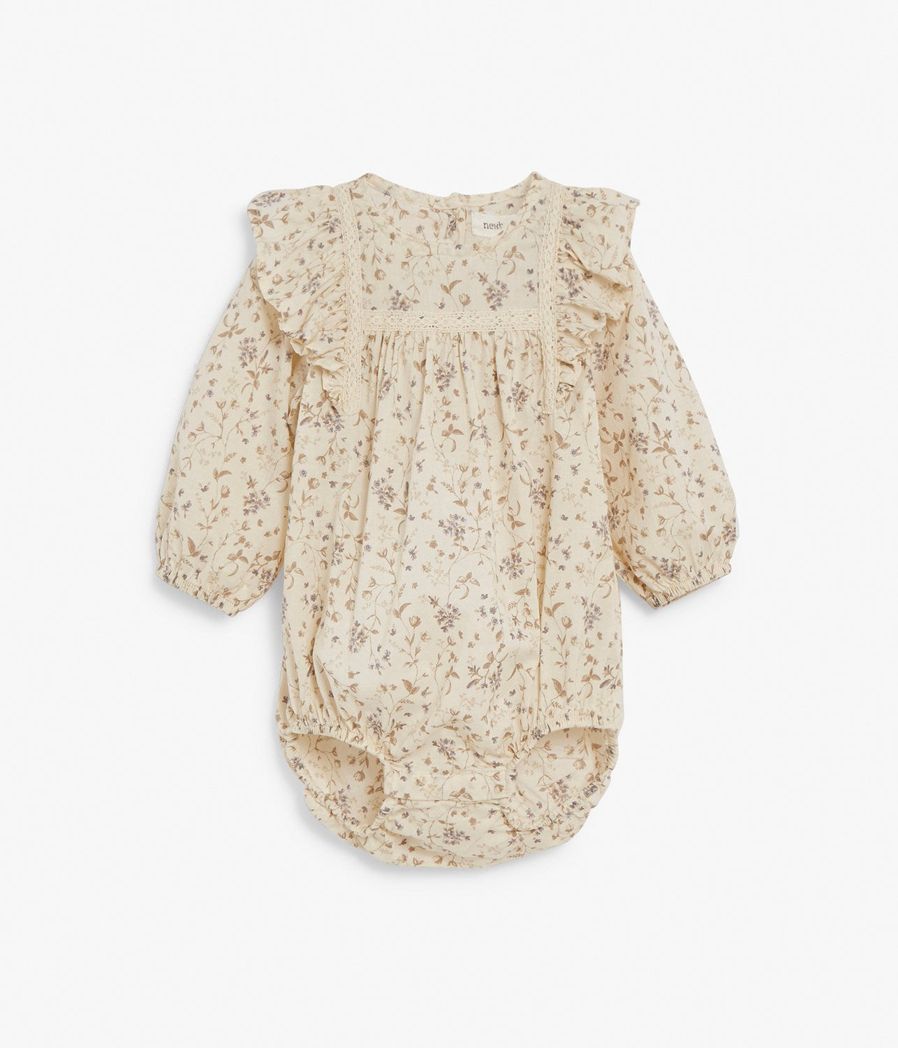 Baby beige floral print puffy bodysuit