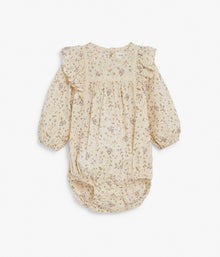 Baby beige floral print puffy bodysuit