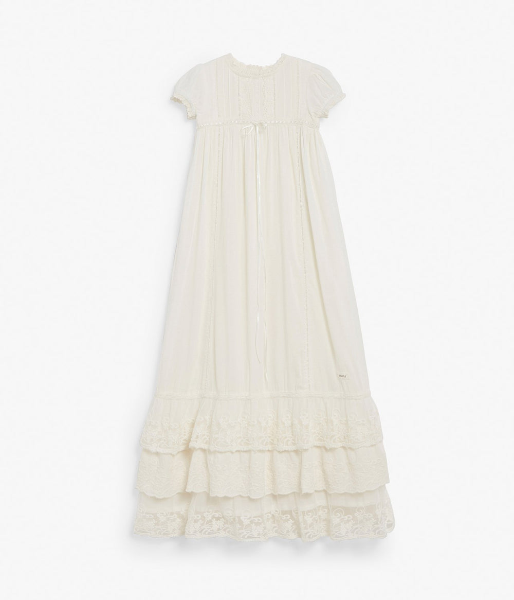 Little Darlings Gabriella christening gown G2091 in ivory or white  Nottingham Lace