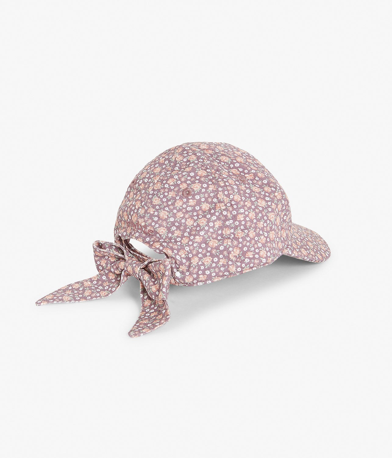 Purple floral print hat with bow