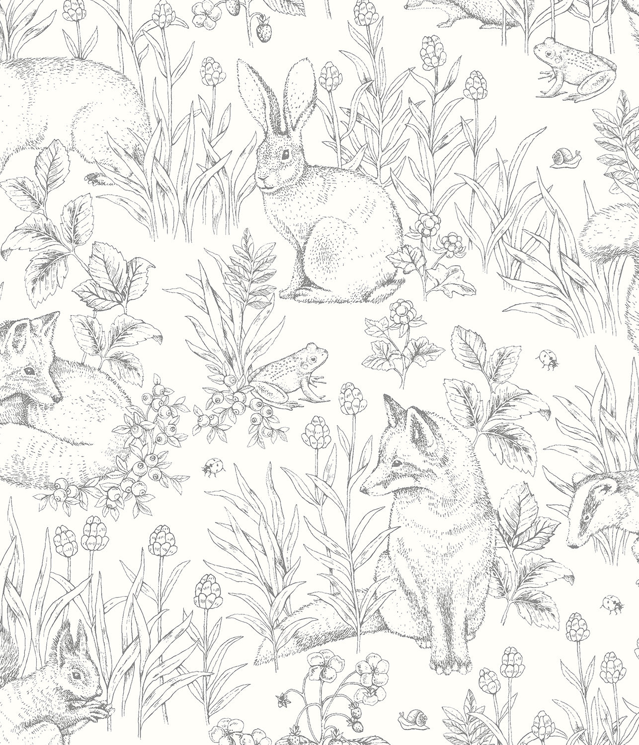 Forest Friends white wallpaper