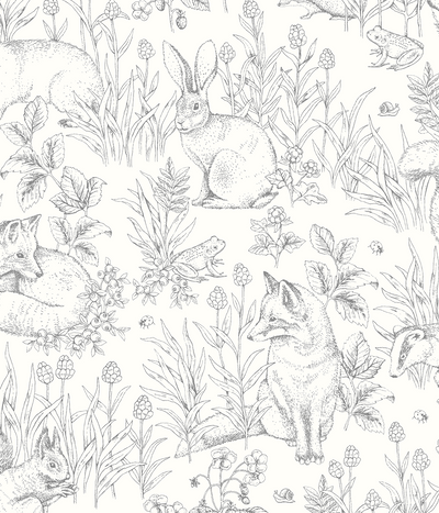 Forest Friends white wallpaper