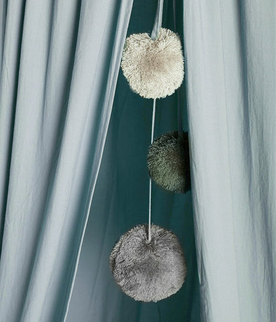 Baby blue play tent with pom-poms