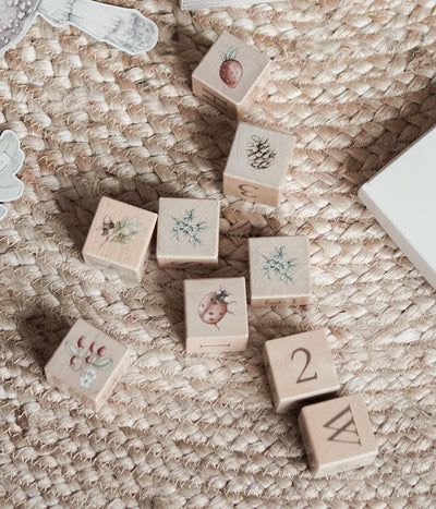 Wooden blocks forest motifs