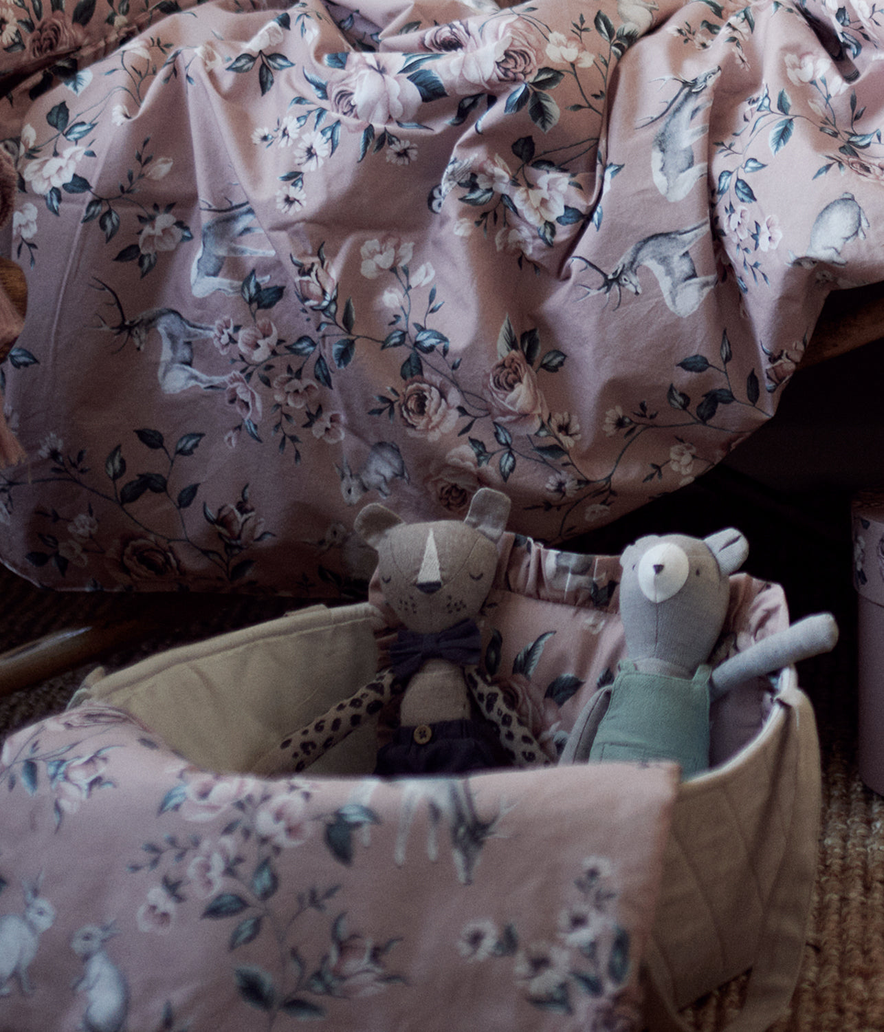 Beige quilted doll basket